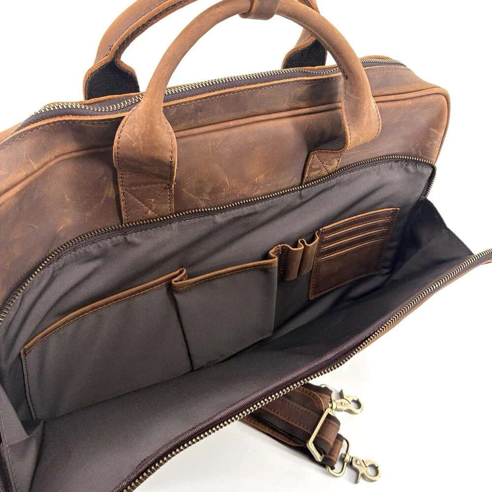 Genuine Leather Crazy Horse Distressed Briefcase Messenger Laptop Bag NWT